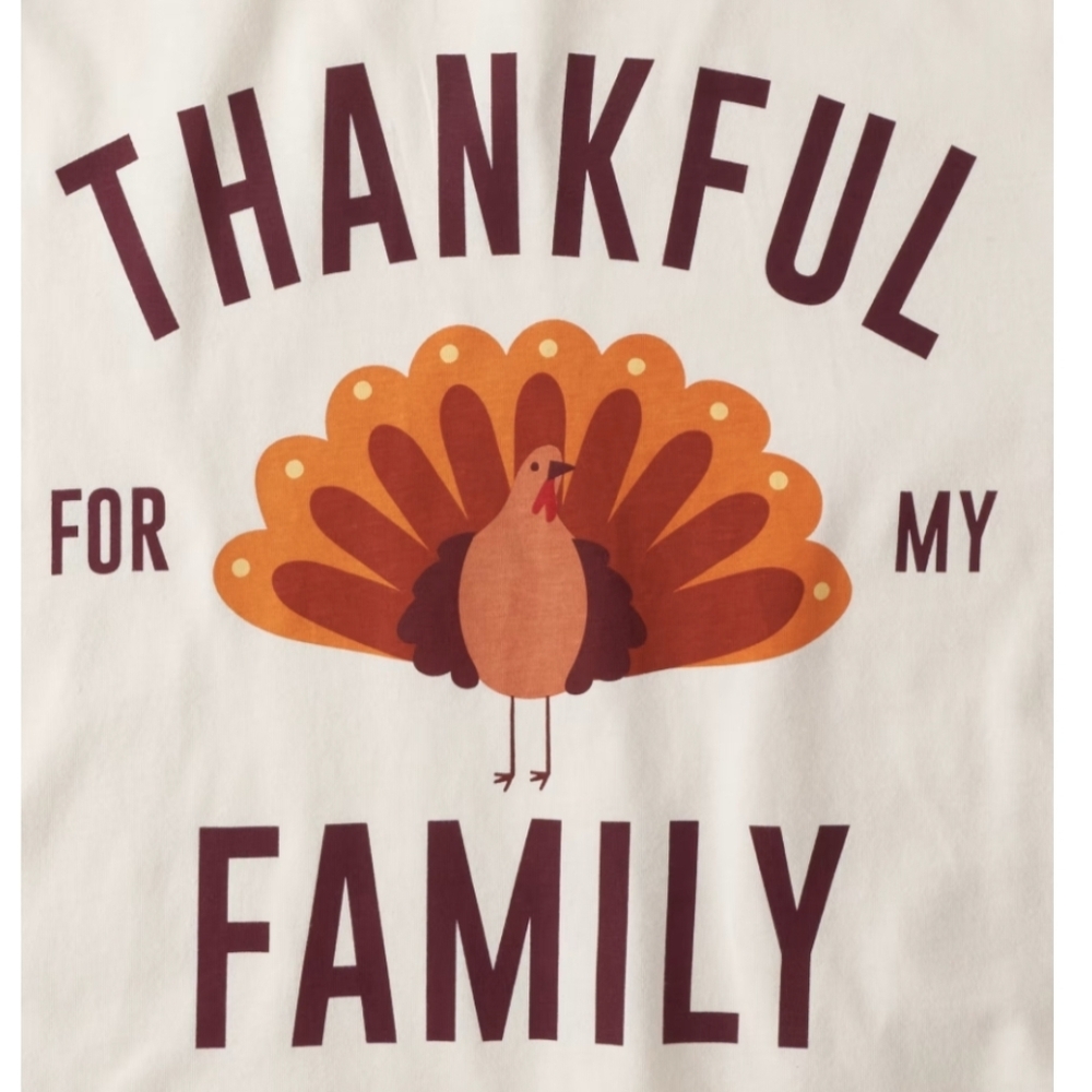 Thankful For My Family Baseball Tee Raglan Sleeve Pajama Top Thanksgiving Pjs